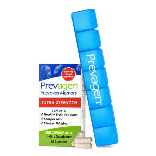 Prevagen Improves Memory - Extra Strength 20mg, 30 Capsules, with Apoaequorin & Vitamin D 7-Day Pill Minder | Brain Supplement for Better Brain Health, Supports Healthy Brain Function