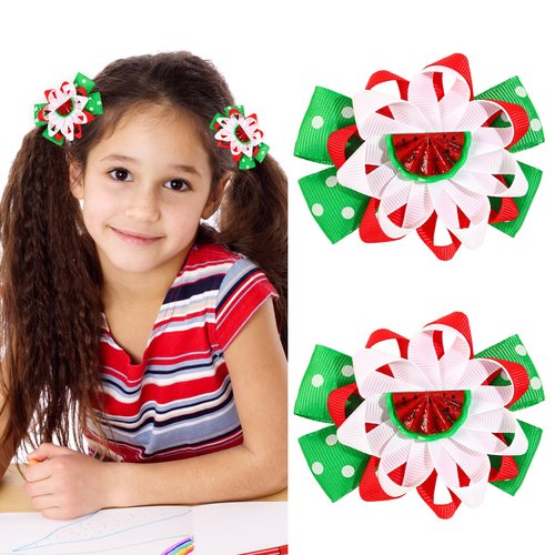 Watermelon Hair Bow Clip Back to School Hair Bow Clips for Girls Cute Hair Bows for Toddler First Day of School Hair Clips for Celebrate Colorful Hair Barrettes Hairpin Hairgrips Hair Accessories 2PCS