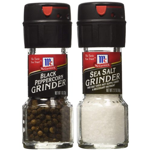 Seasoning Bundle - 2 Items: McCormick Sea Salt Grinder 2.12 Oz. & Black Peppercorn Grinder 1.0 Oz