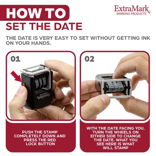 ExtraMark Super Dater Ink Stamp - Self-Inking Rubber Date Stamper - for Documents, Library Books & More - Black Ink