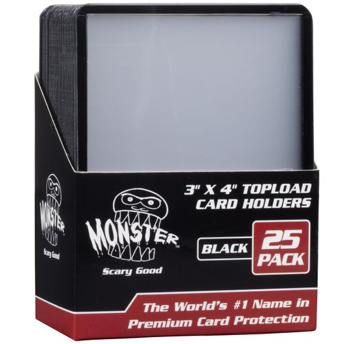 Monster Top Loaders for Collectible Trading Cards - 25 Count 3"x4" Clear Hard Plastic Protector (Black Border) - Easily Sort Your TCG Cards by Color- Compatible w MTG, Magic Gathering, Yugioh, Sports