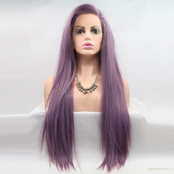 xiweiya Purple Side Part Wig long Purple straight Wig Synthetic Purple 13x3 Lace Front Wigs for Women, Drag Queen Heat Resistant Fiber Hair Replacement Wig Long Purple Hair Side Part 24 inch
