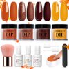 AZUREBEAUTY Dip Powder Nail Kit Starter, Fall Winter Yellow Orange Brown Glitter 12 Pcs 4 Colors Acrylic Dip Powder Liquid Set with Base/Top Coat Activator for French Nail Art Manicure DIY Gift