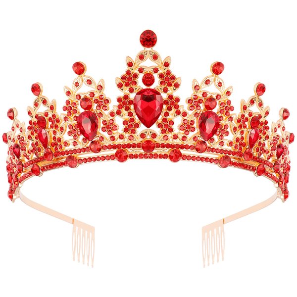 KICOSY Crown and Tiaras for Women Birthday Headband Red Crystal Queen Crowns with Comb Princess Tiara for Girl Masquerade Prom Party Cosplay Halloween Costumes Ballot Girls Hair Accessories