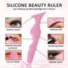 3Pcs Eyeliner Stencil Reusable Silicone Eyeliner & Scythe Eyeliner Brush Auxiliary Mascara Shield Multipurpose Eye Makeup Tool Eyeshadow Applicator for Winged Eyeliner, Eyelashes, Lip Liner (Pink)