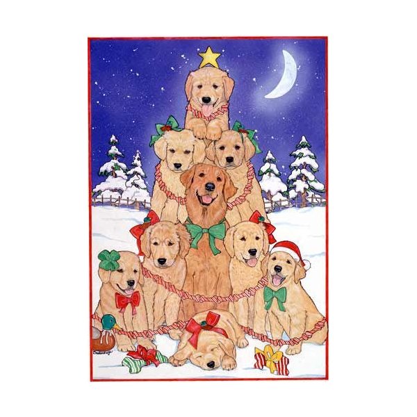 Pipsqueak Golden Retriever Christmas Cards Tree : 10 Holiday Cards with Envelopes - ADORABLE!