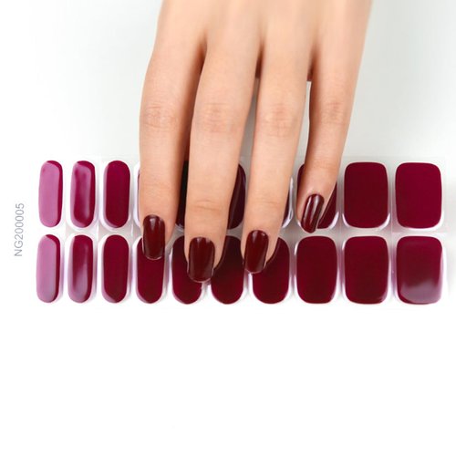 Wekcekcek 20pcs Semi Cured Gel Nail Strips, Real Nail Polish Art Stickers, Burgundy Gel Nail Stickers - Work with Any UV Lamp, Long Lasting Full Nail Wraps with Nail File and Stick