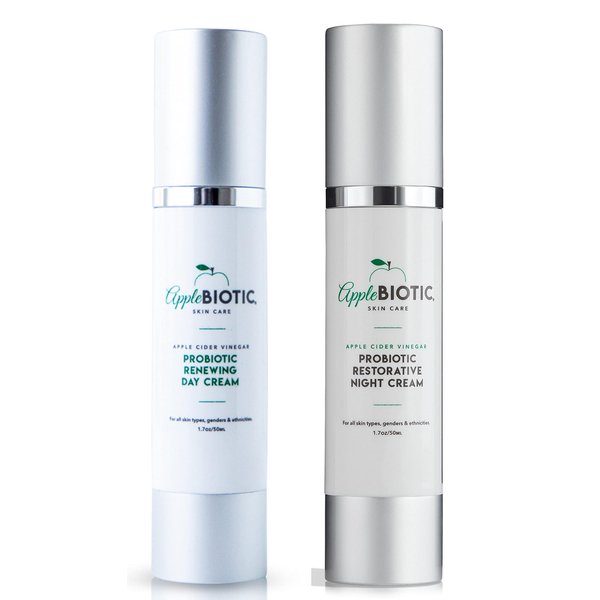 Apple Cider Vinegar Face Day & Night Cream Duo, Hydrating, Redness Relief Face Moisturizer Lotion For Dry, Oily, Sensitive Skin, Natural Green Tea, Chamomile, Skincare for men, women, teens