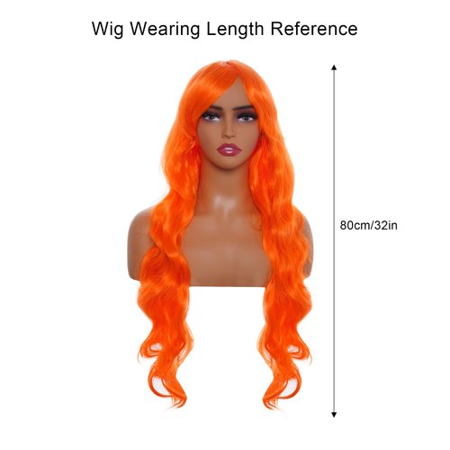 Rbenxia Curly Cosplay Wig Long Hair Heat Resistant Spiral Costume Wigs Anime Fashion Wavy Curly Cosplay Daily Party Orange 32" 80cm