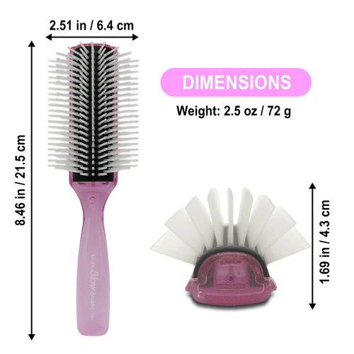 VESS Blow and Styling Hair Brush, Wide 9 Row Round Type- Light weight -Made in Japan-C-150 (Flash Pink)