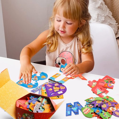 NAODONGLI Wooden Alphabet Puzzles for Toddlers Ages 3+,Montessori Preschool Learning ABC Sight Words Letter Puzzle for Toddlers,Learning Toys Easter Birthday Gift for Kindergarten Boys Girls