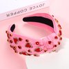 YAHPERN Valentine’s Day Headband for Women Red Pink Heart Knotted Headband Jeweled Rhinestone Crystal Wide Top Knot Hairband Valentine’s Day Hair Accessories Holiday Gifts (Pink)