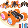 Remote Control Car, 2.4GHz Electric Race Stunt Car, Double Sided 360° Rolling Rotating Rotation, LED Headlights RC 4WD High Speed Off Road Gift for 3 4 5 6 7 8-12 Year Old Boy Toys (Orange)