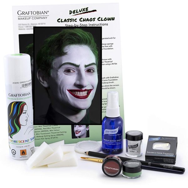 Graftobian Classic Chaos Clown Makeup Kit - Complete 11-Piece Set for Scary Jester or Clown Costume - Deluxe Face Paint with Full Color Instructions Included, Perfect for Cosplaying and Halloween