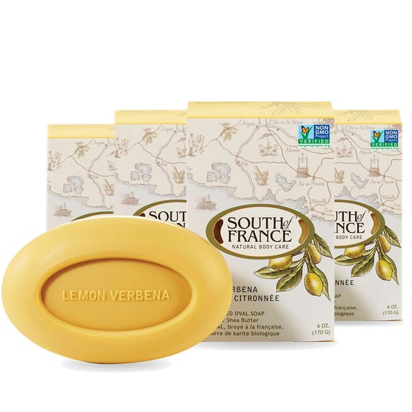 Lemon Verbena Clean Bar Soap by South of France Clean Body Care | Triple-Milled French Soap with Organic Shea Butter + Essential Oils | Vegan, Non-GMO Body Soap | 6 oz Bar ? 4 Pack
