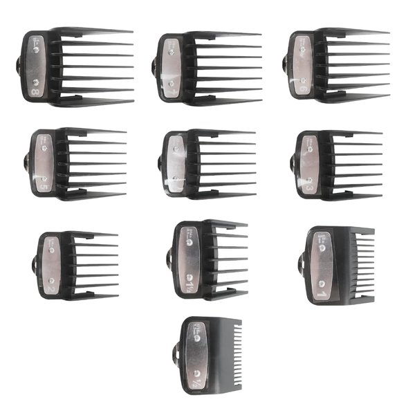 Latest Upgraded Professional Hair Clipper Guards Guides 10 Pcs Coded Cutting Guides #3170-400- 1/16” to 1” Fits for Wahl Clippers, For Legend Corded 08147/ Balding Corded 08110 (Black-10 pcs)