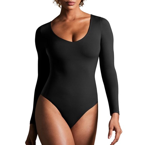 IUGA Long Sleeve Bodysuits for Women Tummy Control Shapewear Bodysuit V Neck Body Suits for Womens