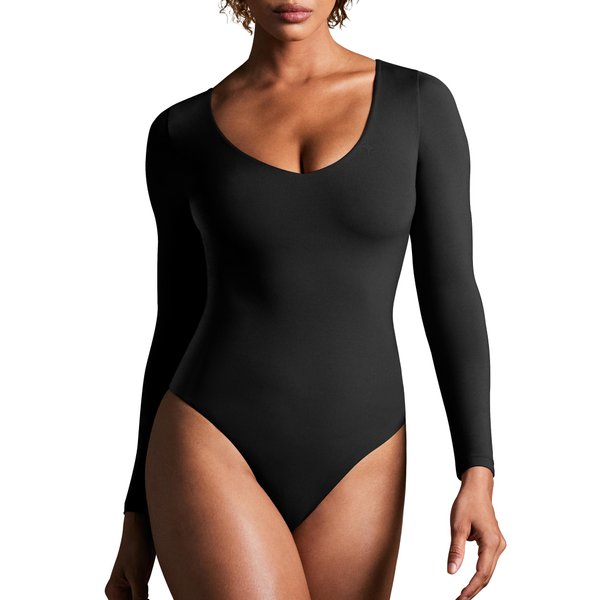 IUGA Long Sleeve Bodysuits for Women Tummy Control Shapewear Bodysuit V Neck Body Suits for Womens
