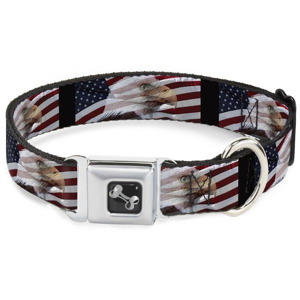 Buckle-Down Seatbelt Buckle Dog Collar - American Eagle Flags - 1.5" Wide - Fits 13-18" Neck - Small, Multicolor