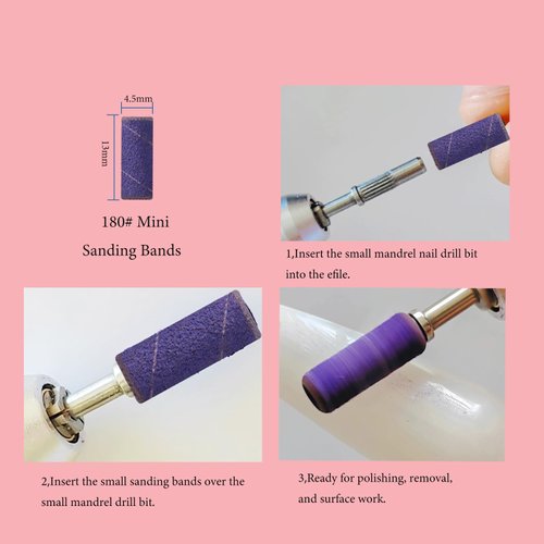 BITNBITH 100pcs Small Nail Sanding Bands for Nail Drill, 3.1mm Mini Nail Sanding Mandrel Bits 180 Grit Fine Nail File Drill Bits for Acrylic Nails Gel Manicure Pedicure Nail Prep Salon Supplies,Purple