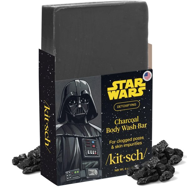 Kitsch Charcoal Soap Body Wash Bar x Star Wars Darth – Detoxifying Bar Soap w/Activated Charcoal – Gently Removes Excess Oil & Impurities, Clears Pores, Firms & Moisturizes Skin – Made in USA - 4 oz