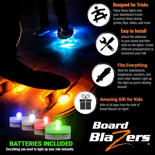 Blazing Blue LED Underglow Lights for Skateboards, Longboards, Scooters - Original Skateboard Accessories - Great Gift for Skateboarders