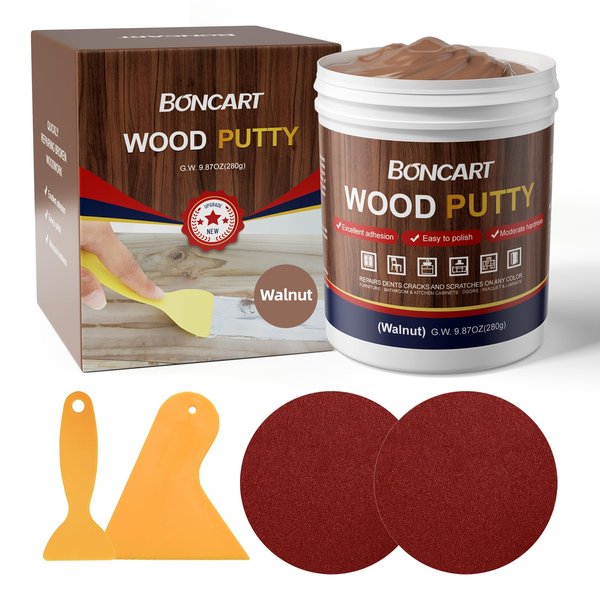 BONCART Wood Filler,Wood Putty,Walnut Wood Putty Filler,9.87 Ounce Wood Filler Paintable wood filler,Wood furniture repair kit,Quickly repair any broken and defective wooden furniture