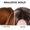 CanLux Long Straight Wig Brown Synthetic Wig with Blonde Highlight Wig for Women Middle Part Wig Cosplay Full Hair Wigs with Wig Cap -26 inch