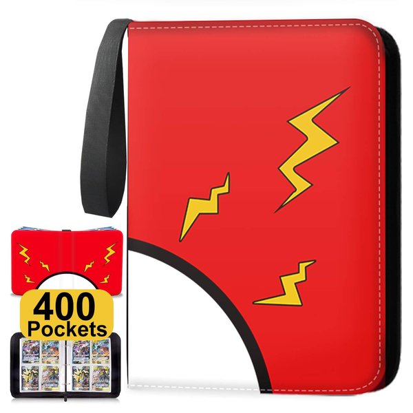 Card Binder 4-Pocket Suitable for Pokemon Cards, 400 Pockets Trading Card Holder with 50 Removable Sleeves, Zipper Trading Card Collector Suitable for Pokemon Cards & Sport Cards - Red