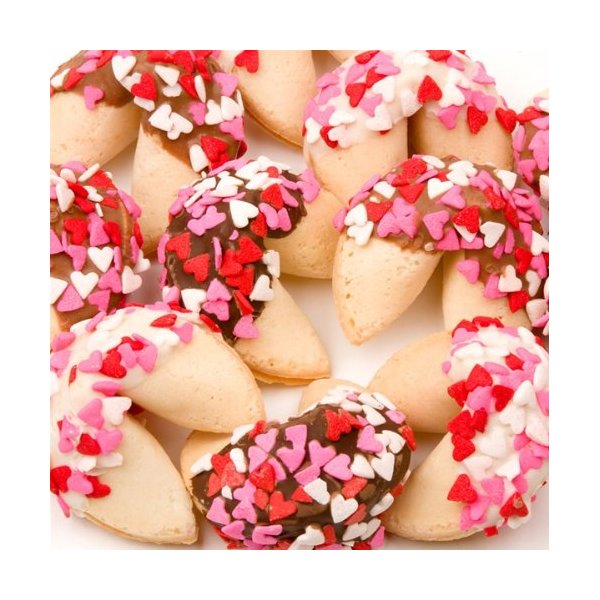Romantic Decorated and Dipped Fortune Cookies - Set of 12 (Heart Sprinkles)