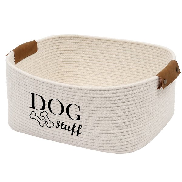Geyecete Square Dog toy basket storage Cotton Rope Storage Basket Pet/Pet Toy And Accessory Storage Bin Doy Toy Box-Beige
