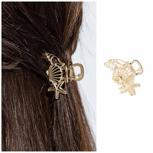 Vacaonio Minimalist Gold Small Hair Claw Clamp Non Slip Hairclips Jaw Starfish Shell Hairclip Barrette Medium Thick Hair Claw Metal Gold Holder Hair Clips Decorative Hair Accessories for Women