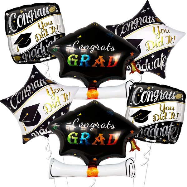 KatchOn, Congrats Grad Graduation Balloons 2024 - Big 22 Inch, Pack of 6 | Congratulations Balloons, Graduation Decorations Class of 2024 | Graduation Foil Balloons, Graduation Party Decorations 2024
