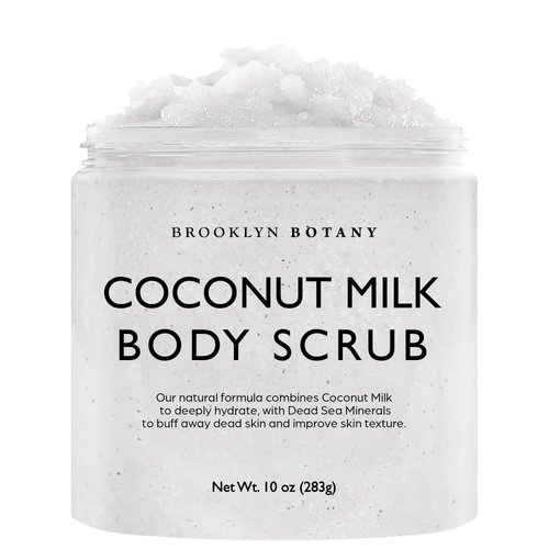 Brooklyn Botany Dead Sea Salt and Coconut Milk Body Scrub - Moisturizing and Exfoliating Body, Face, Hand, Foot Scrub - Fights Stretch Marks, Fine Lines, Wrinkles - Great Gifts for Women & Men - 10 oz