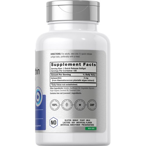 Astaxanthin 4mg | 150 Softgels | with Coconut Oil | Supplement from Microalgae | Non-GMO, Gluten Free | by Horbaach
