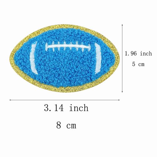 SaktopDeco 9 PCS Blue Football Patch Gold Edges Football Iron On Patches Sew On Chenille Embroidery Patches for DIY Decoration Clothes