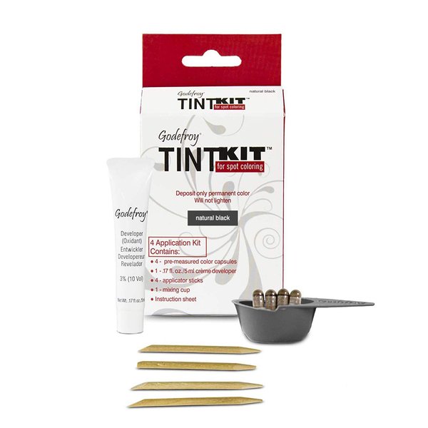 Godefroy Hair Color Kit for Spot Coloring, Covers Up Gray Hairs, Natural Black, 4-Application Kit
