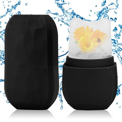 Ice Roller for Face and Eye, Upgraded Ice Face Roller Facial Beauty Ice Roller Skin Care Tools, Ice Facial Roller Gua Sha Face Massage, Silicone Ice Mould for Face Beauty Remove Fine Lines (Black)