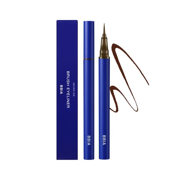 BBIA Never Die Brush Eyeliner 2 Colors - Waterproof & Sweat-proof Liquid Pen Eyeliner, No-Skip Liner with Highly Resilient Brush, Satin Finish, Long-Lasting, Quick Dry, K-Beauty (02 MATTE BROWN)