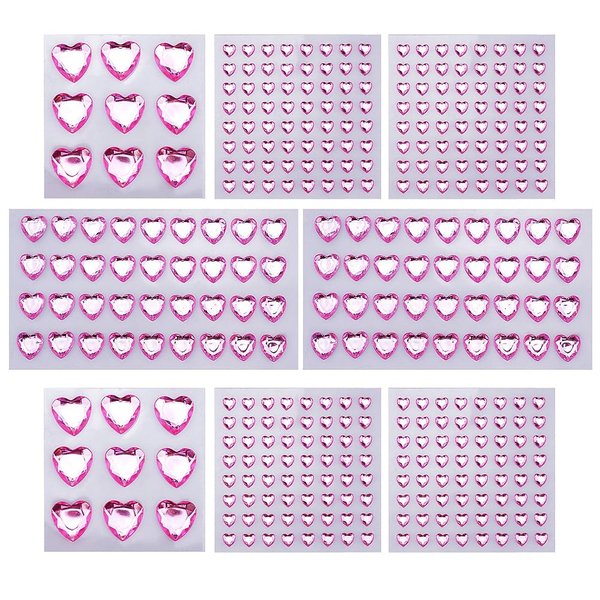 SaktopDeco 8 Sheet Pink Heart Rhinestones Stickers Flat Back Heart Shaped Rhinestone Stickers Self Adhesive for DIY Valentines Day Decor