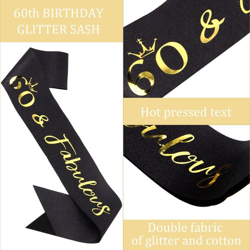 Semato "60 & Fabulous Birthday Tiara and Sash Kit- 60th Birthday Gifts for Women 60th Birthday Party Decorations (black)