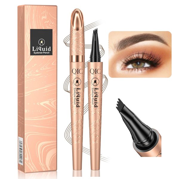 Eyebrow Pencil with 4 Tip Micro Head, Liquid Eyebrow Microblading Pen, Eyebrow Pen Micro 4 Point Brow Pen Long-Lasting Waterproof & Smudge-proof Natural Eyebrow Makeup (#2 Dark Brown)