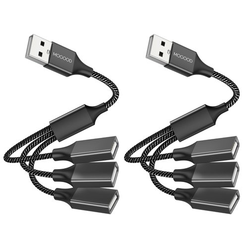 MOGOOD USB 1 to 3 Port Splitter Cable, USB Type A Splitter 1 Male to 3 Female USB 2.0 Adapter USB Power Splitter USB Extension Cord USB 3 Way Splitter Hub for Charging/Data Transfer/Laptop/Mac