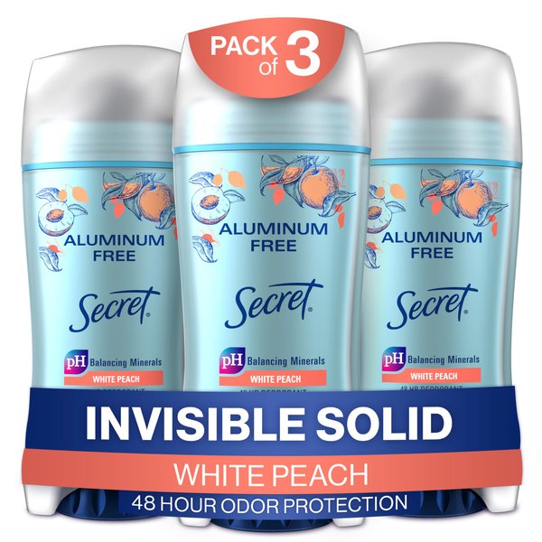 Secret Aluminum Free Deodorant for Women, White Peach, 2.4oz (Pack of 3)