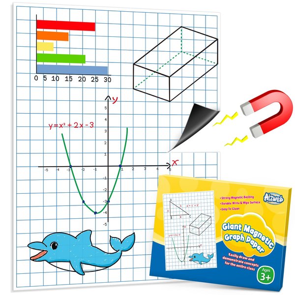 Aizweb Giant Magnetic Graph Paper,Dry Erase Grid Paper Graphing Paper for Classroom Whiteboard Accessories,Chart Paper Teacher Must Have Homeschool Teaching Supplies,Teacher Essential,21.5" x 16.5"