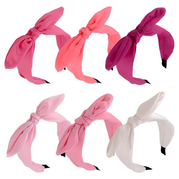 Jaciya 6 Pieces Knotted Bow Headbands for Women Wide Pink Headbands for Girls Hair Accessories Knot Headband with Bow Pink Series