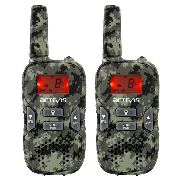 Retevis RT33 Walkie Talkies for Kids, Army Toy Gifts for 3-12 Year Old Boys Girls,Long Range 2 Way Radio 22 Channel Backlit LCD Screen Flashlight VOX,Outside Adventures Camping Hiking(Camo, 1 Pair)