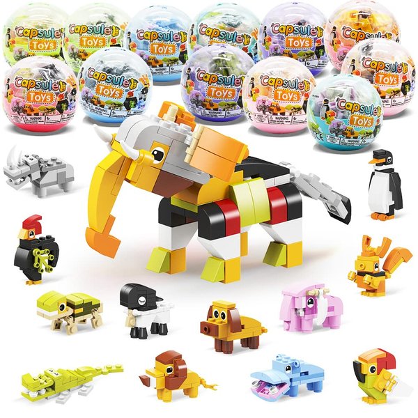 12 PCS Pre Filled Easter Eggs Animals Building Blocks 12 in 1 Mini Building Blocks Toys for Kids Easter Party Favors, Easter Basket Stuffers, Easter Basket Filler, Easter Gifts , Easter Egg Prizes