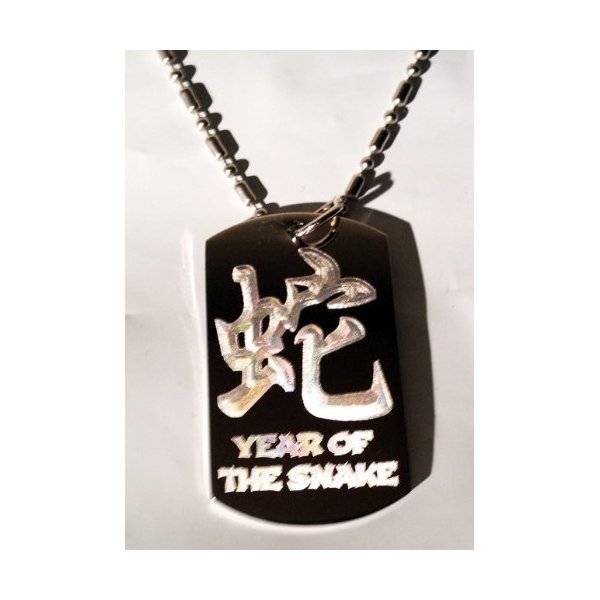 Chinese Calligraphy Character Year of the Snake Zodiac Logo Symbols - Military Dog Tag Luggage Tag Key Chain Metal Chain Necklace