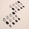 Press on Nails Short Square Fake Nails Black White French Tip Acrylic Nails with Black Leaves and Polka Dots Designs Glitter Full Cover Glossy Black False Nails Stick on Nails for Women 24Pcs